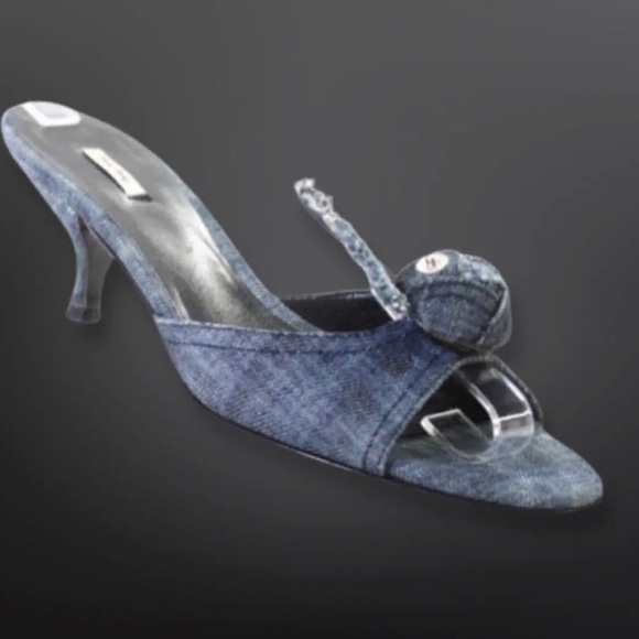 MIU MIU WOMENS KNOTTED FRINGE DENIM SLIDE SANDALS BLUE SIZE 38 - Picture 5 of 7